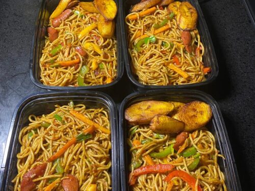 Stir fried pasta and full Chicken