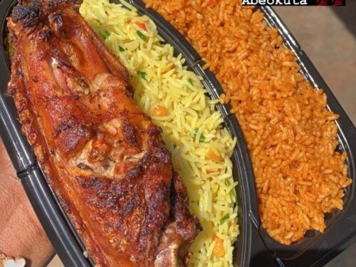 Jollof rice and Basmati rice with chicken
